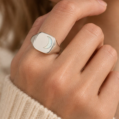 VIVALORA® Luma Crescent Signet Ring — worn view
